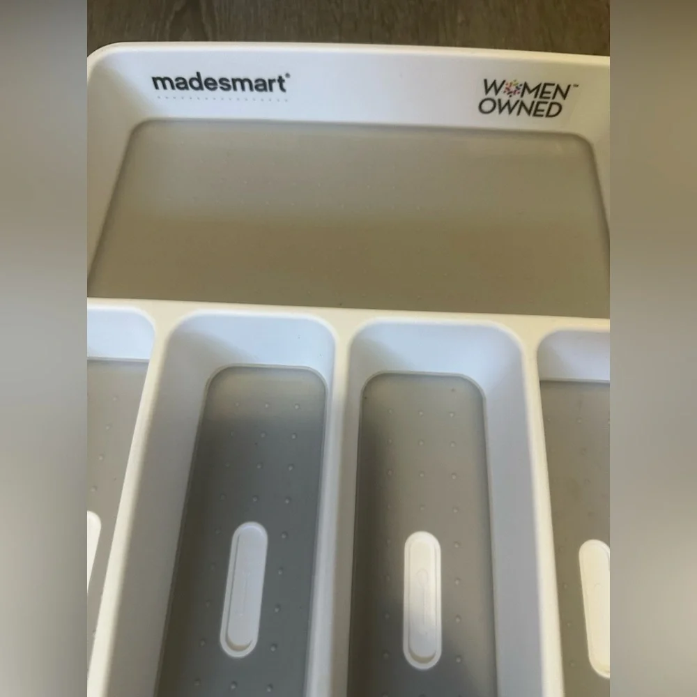 White and Gray Utensil Drawer Organizer - 6-Compartment